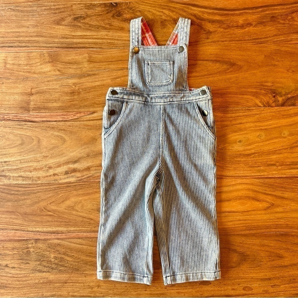 Mo:Vint Striped Toddler Overalls with Plaid Lining